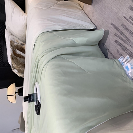 91家纺网 家纺一手货源 找家纺 2025新款小冰皮夏凉被锦纶氨纶面料空调夏被凉感丝单夏被空调被 薄荷奶绿