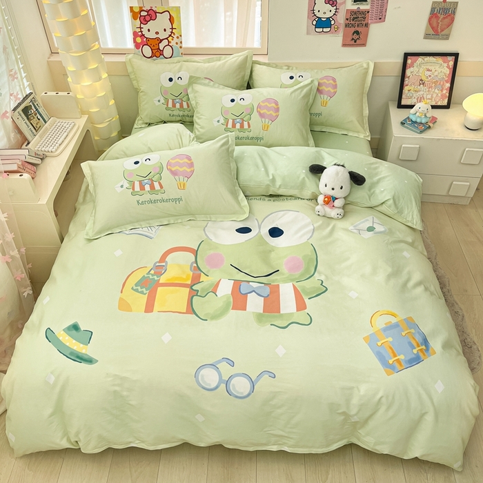 91家纺网 家纺一手货源 找家纺 博雅 2025新款三丽鸥全棉大版单枕套 开心大眼蛙