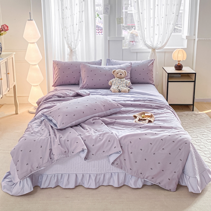 91家纺网 家纺一手货源 找家纺 一比一家纺 2025新款针织双层纱夏被床盖四件套单夏被单床盖单品 结羽