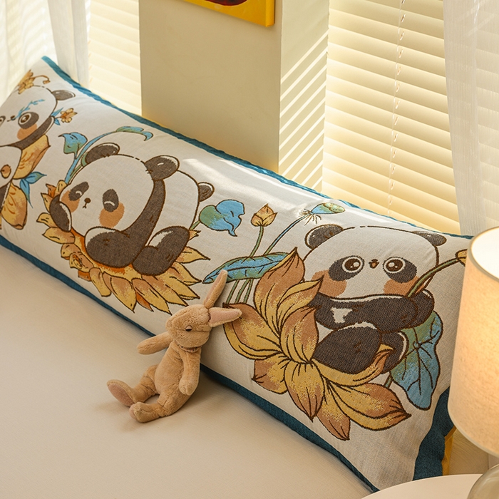 91家纺网 家纺一手货源 找家纺 雯雨2025新款A类卡通双人纱布枕套 熊猫