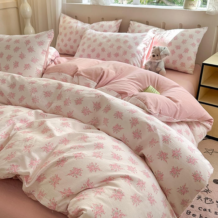 91家纺网 家纺一手货源 找家纺 玖明2025新款A类加厚柔软针织棉双层纱四件套 富贵花开