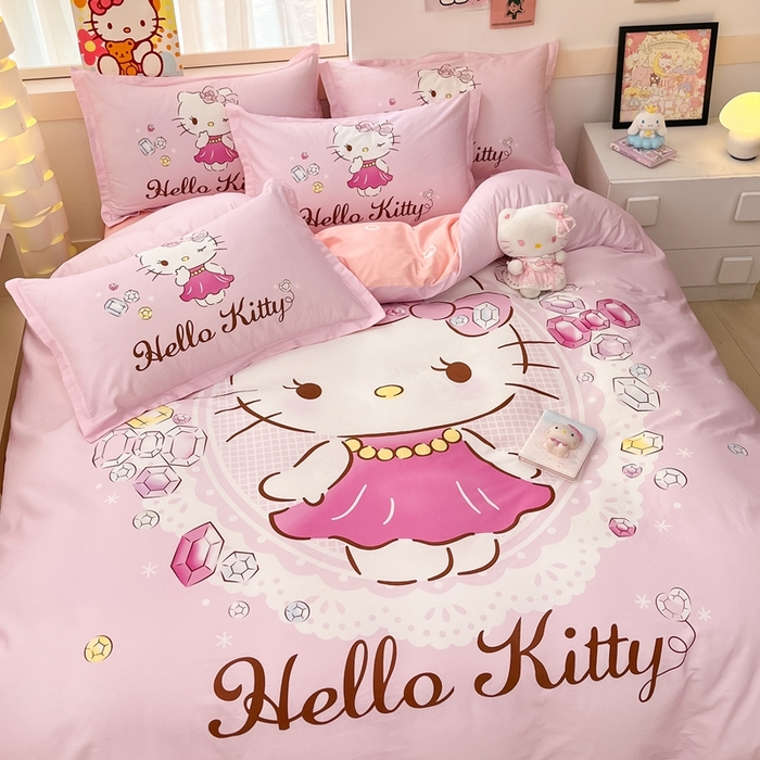 91家纺网 家纺一手货源 找家纺 博雅 2025新款三丽鸥全棉大版单枕套 花花KT猫