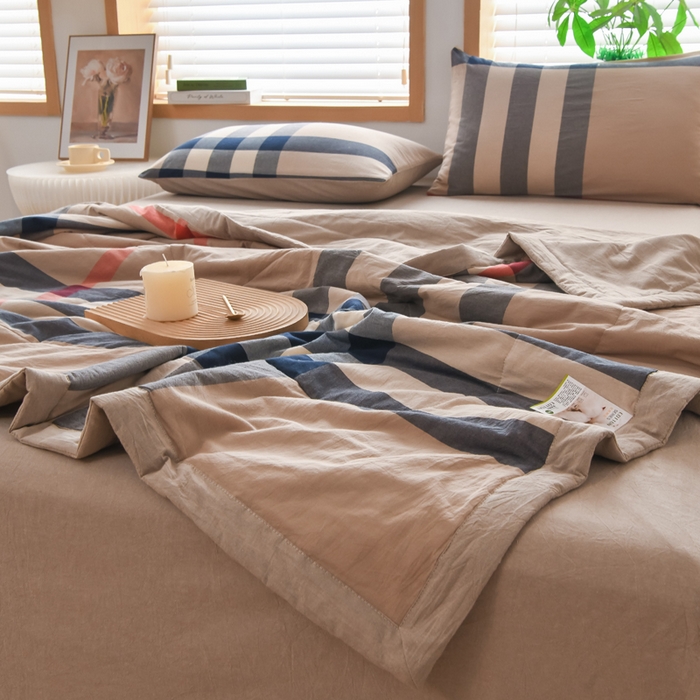 91家纺网 家纺一手货源 找家纺 圣尔雅家纺 2025新款里外全棉色织夏被新疆棉花被纯棉被子空调被夏凉被 兰棕大格