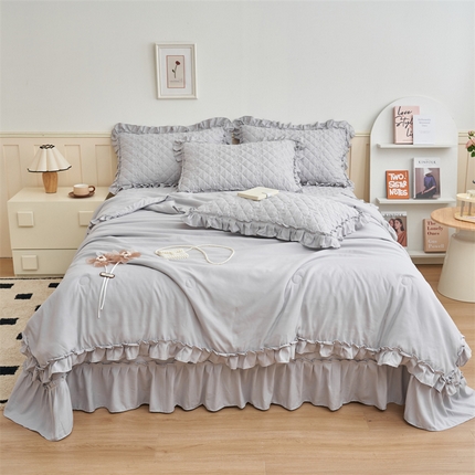 恒爱家纺 2025新款针织棉立体扶桑花夏被床盖四件套 绅士灰