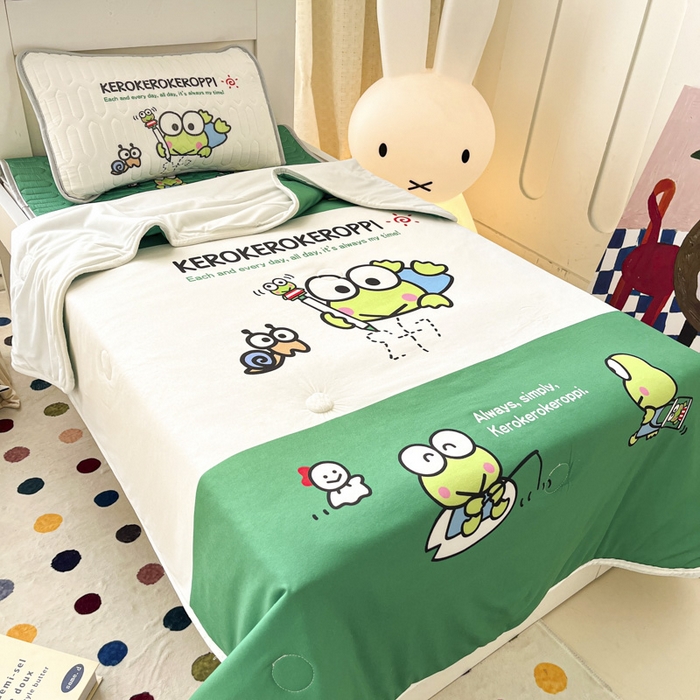 91家纺网 家纺一手货源 找家纺 花满路 2025新款儿童针织棉夏被 大眼蛙