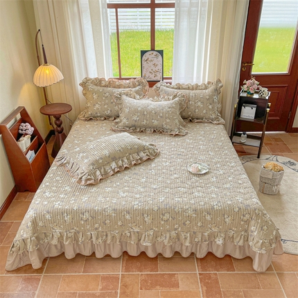 91家纺网 家纺一手货源 找家纺 （总）宜凡家纺 2025新款全棉复古双层花边印花床盖四件套