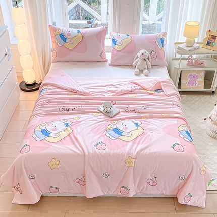 鸣升家纺 2025新款冷暖双感被大豆夏被3D数码凉感针织棉空调被夏凉被 晚安小兔