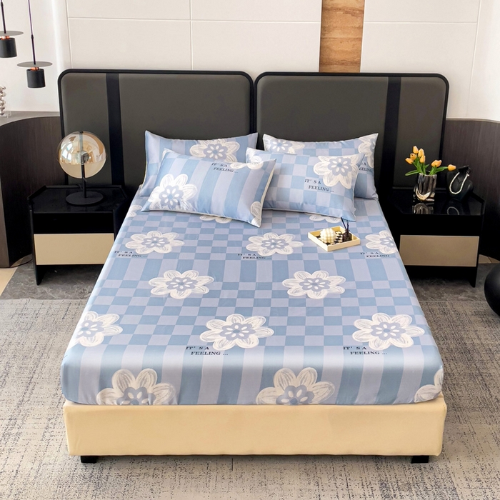 91家纺网 家纺一手货源 找家纺 纽缦家纺 2025新款印花冰丝床笠 花簇