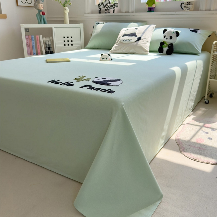 91家纺网 家纺一手货源 找家纺 席世家 2025春夏新款全棉纯棉老粗布印花床单凉席席子 熊猫与竹