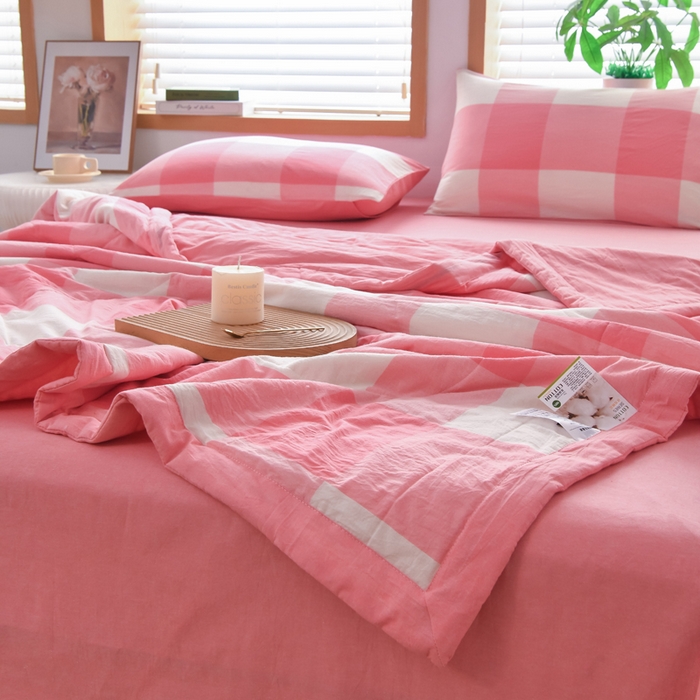 91家纺网 家纺一手货源 找家纺 圣尔雅家纺 2025新款里外全棉色织夏被新疆棉花被纯棉被子空调被夏凉被 粉大格