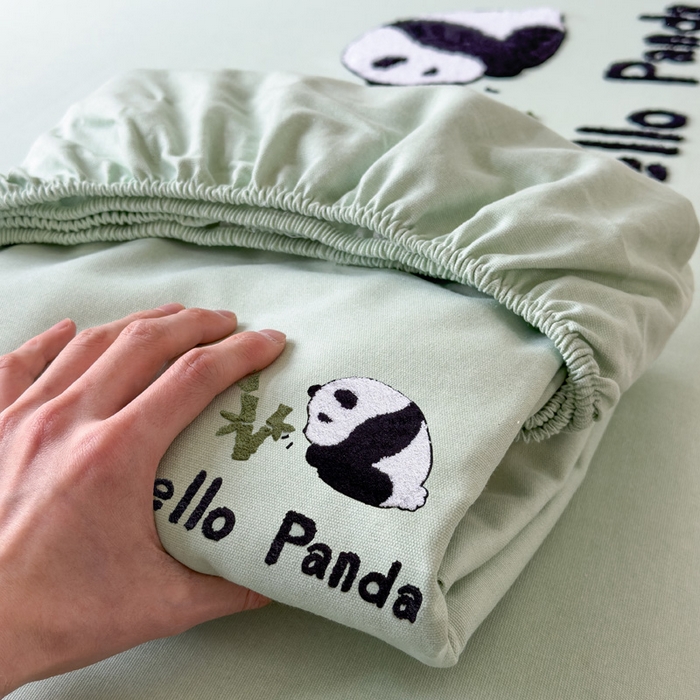 91家纺网 家纺一手货源 找家纺 席世家 2025春夏新款全棉纯棉老粗布印花床笠凉席席子 熊猫与竹