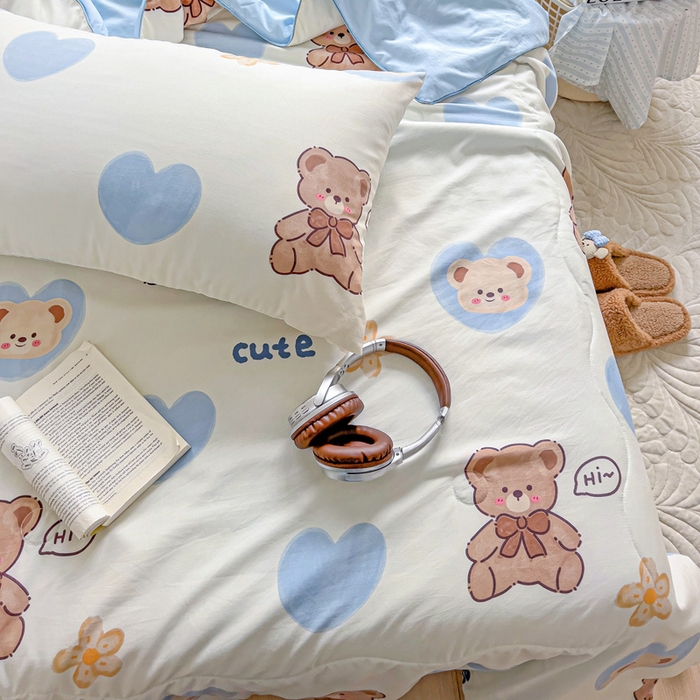 91家纺网 家纺一手货源 找家纺 2025春夏新款嵌绳款云柔水洗棉单夏被夏凉被空调被 嵌绳夏被-爱心小熊