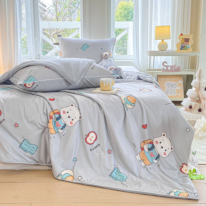 91家纺网 家纺一手货源 找家纺 鸣升家纺 2025新款冷暖双感被大豆夏被3D数码凉感针织棉空调被夏凉被 早安小熊