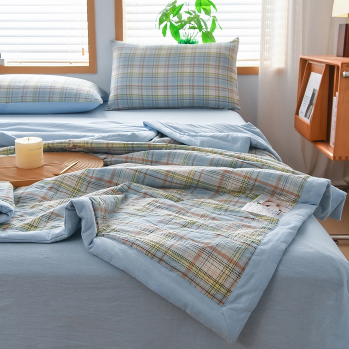 91家纺网 家纺一手货源 找家纺 圣尔雅家纺 2025新款里外全棉色织夏被新疆棉花被纯棉被子空调被夏凉被 丁香条格