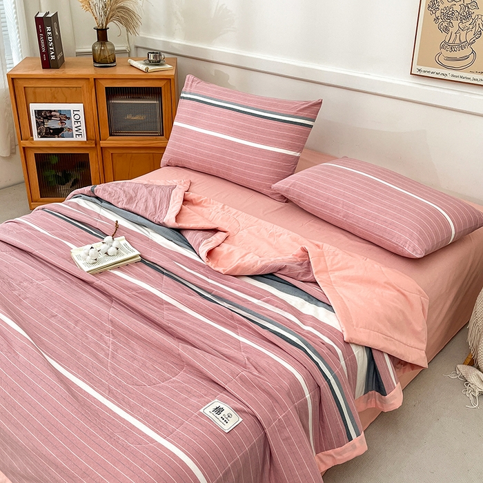 91家纺网 家纺一手货源 找家纺 鸣升家纺 2025新款100%里外全棉棉花夏被无印风全棉色织水洗棉夏凉被空调被夏被春秋被单人可机洗 格林粉