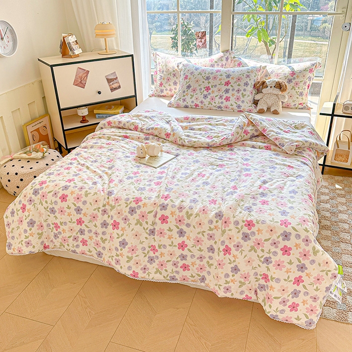 91家纺网 家纺一手货源 找家纺 2025新款双层皱皱纱水洗棉夏被夏凉被空调被可机洗空调被子被芯棉被 满心欢喜