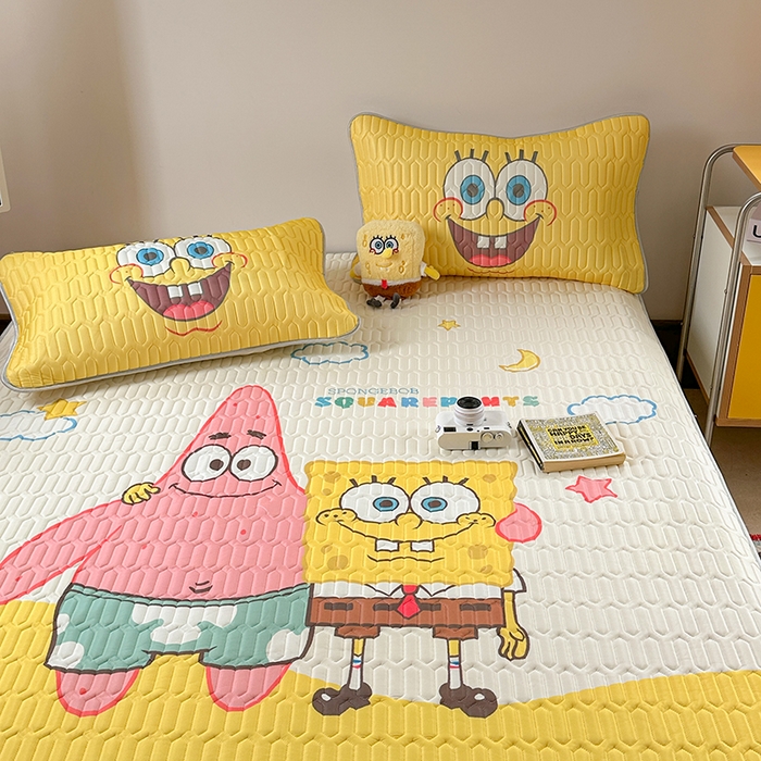 91家纺网 家纺一手货源 找家纺 金爱家 2025新款海绵宝宝乳胶凉席床笠款凉席席子 凉席床笠款-伙伴海绵宝宝