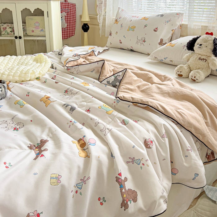 91家纺网 家纺一手货源 找家纺 2025春夏新款嵌绳款云柔水洗棉单夏被夏凉被空调被 嵌绳夏被-童年狗