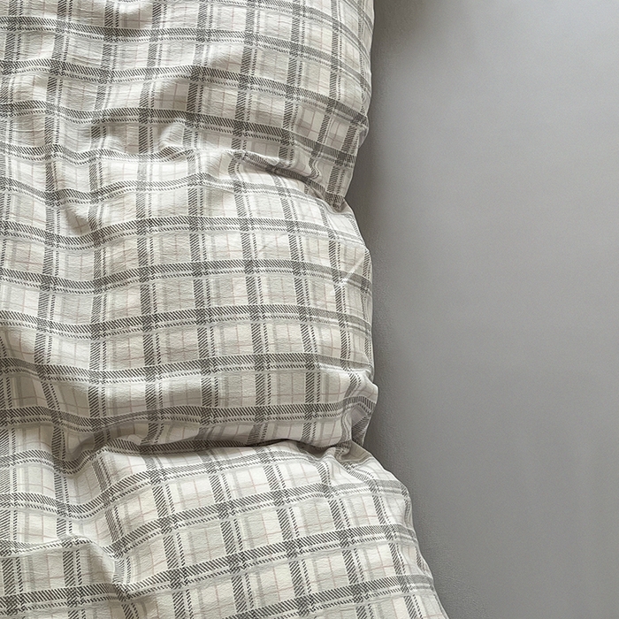 91家纺网 家纺一手货源 找家纺 玖明2025新款A类加厚柔软针织棉双层纱四件套 格纹经典