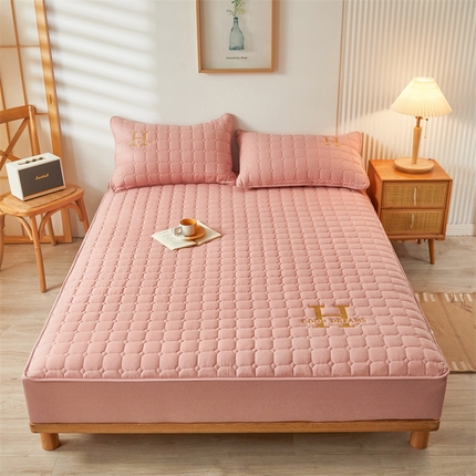 恒爱家纺 2025新款H系列全棉色织水洗棉床笠 豆沙粉