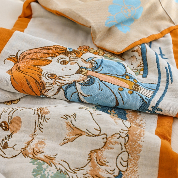 91家纺网 家纺一手货源 找家纺 雯雨2025新款A类卡通双人纱布枕套 花团女孩