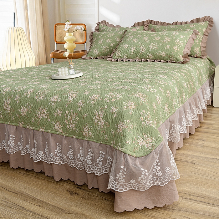 91家纺网 家纺一手货源 找家纺 梦柏 2025新款韩版双层纱夹棉绗缝床盖夏被四件套 绿野仙踪