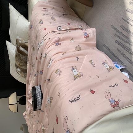 91家纺网 家纺一手货源 找家纺 2025新款小冰皮夏凉被锦纶氨纶面料空调夏被凉感丝单夏被空调被 小兔粉