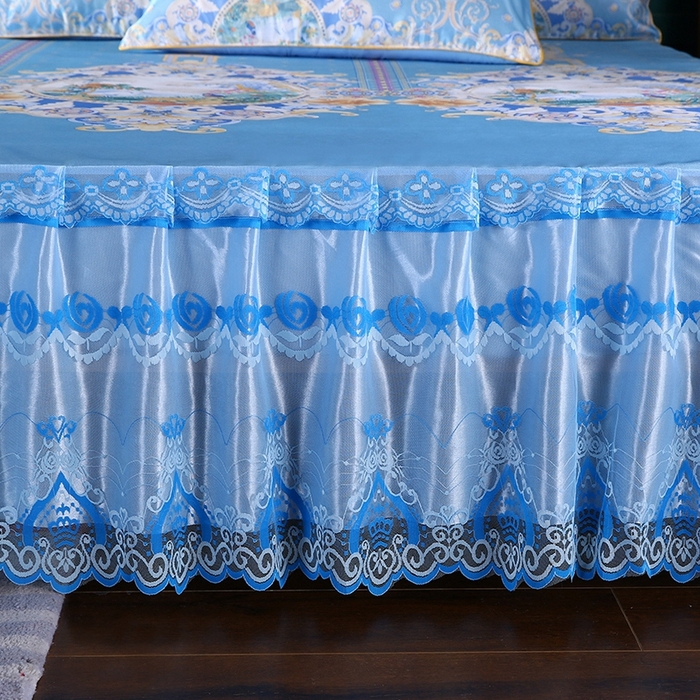 91家纺网 家纺一手货源 找家纺 情恒家纺2025新款床裙款冰丝布艺软凉席三件套 欧美风情