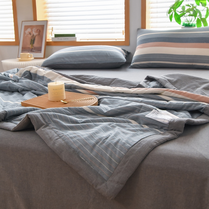91家纺网 家纺一手货源 找家纺 圣尔雅家纺 2025新款里外全棉色织夏被新疆棉花被纯棉被子空调被夏凉被 绅士灰格