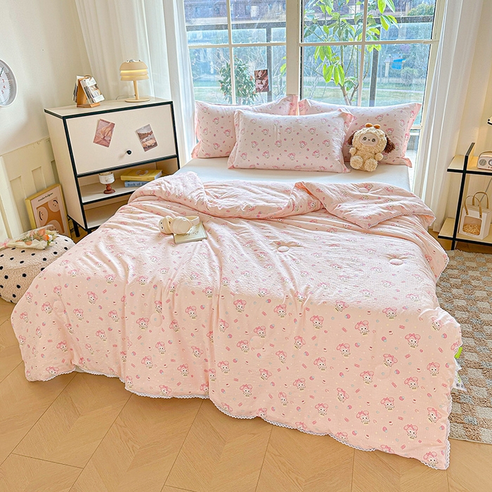 91家纺网 家纺一手货源 找家纺 2025新款双层皱皱纱水洗棉夏被夏凉被空调被可机洗空调被子被芯棉被 小美冰激凌