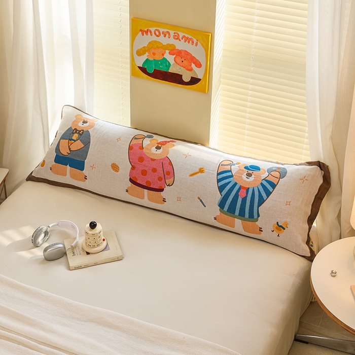 91家纺网 家纺一手货源 找家纺 雯雨2025新款A类卡通双人纱布枕套 开心小熊