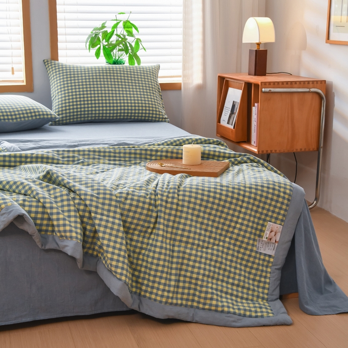 91家纺网 家纺一手货源 找家纺 圣尔雅家纺 2025新款里外全棉色织夏被新疆棉花被纯棉被子空调被夏凉被 黄蓝小格