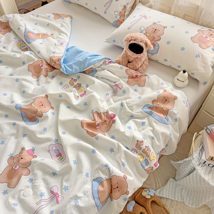 91家纺网 家纺一手货源 找家纺 2025春夏新款嵌绳款云柔水洗棉单夏被夏凉被空调被 嵌绳夏被-星星卡皮