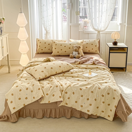 91家纺网 家纺一手货源 找家纺 （总）一比一家纺 2025新款针织双层纱夏被床盖四件套单夏被单床盖单品