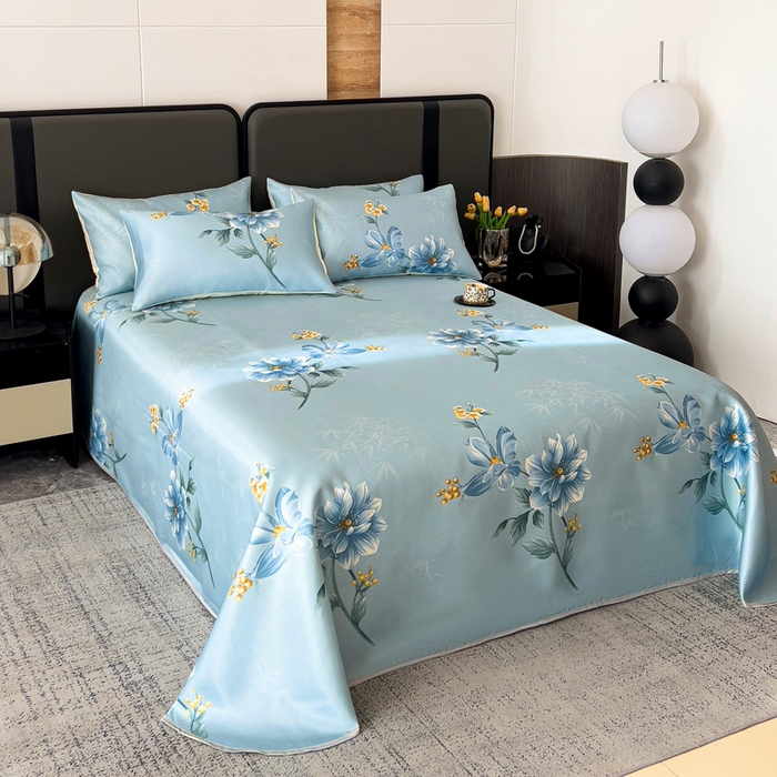 91家纺网 家纺一手货源 找家纺 纽缦家纺 2025新款印花冰丝防滑床单 锦绣风尚