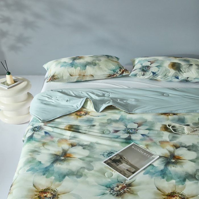 91家纺网 家纺一手货源 找家纺 2025春夏新款100%双面锦纶美式印花夏被凉感空调被 韵染