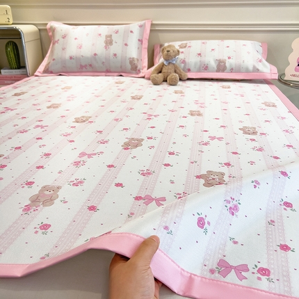 91家纺网 家纺一手货源 找家纺 （总）摩妮卡 2025小清新数码冰丝席 碳光席三件套