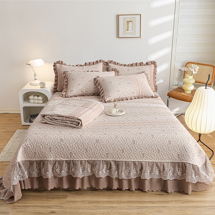 梦柏 2025新款韩版双层纱夹棉绗缝床盖夏被四件套 萌小兔