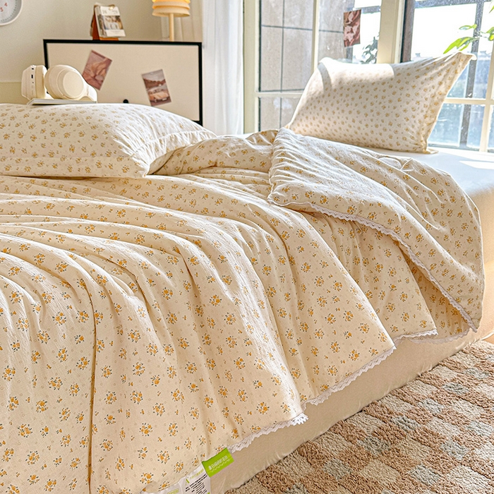 91家纺网 家纺一手货源 找家纺 2025新款双层皱皱纱水洗棉夏被夏凉被空调被可机洗空调被子被芯棉被 橘子海