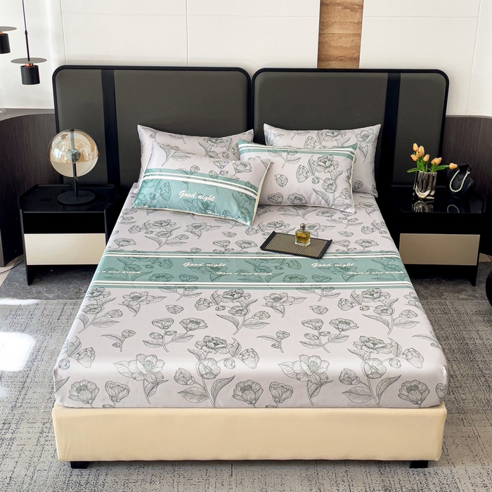 91家纺网 家纺一手货源 找家纺 纽缦家纺 2025新款印花冰丝床笠 秋雨暖熙青