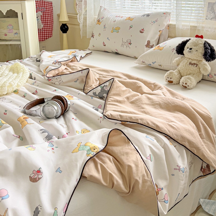 91家纺网 家纺一手货源 找家纺 2025春夏新款嵌绳款云柔水洗棉单夏被夏凉被空调被 嵌绳夏被-童年狗