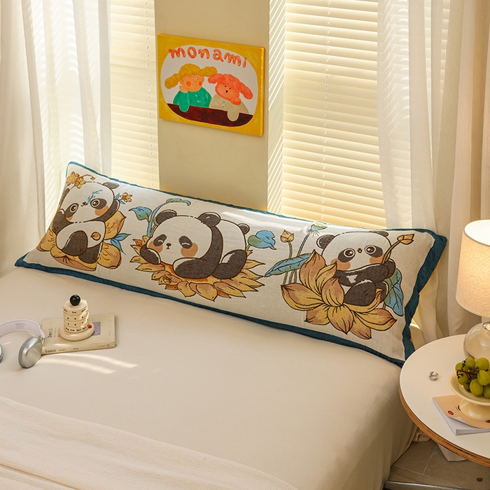 91家纺网 家纺一手货源 找家纺 雯雨2025新款A类卡通双人纱布枕套 熊猫