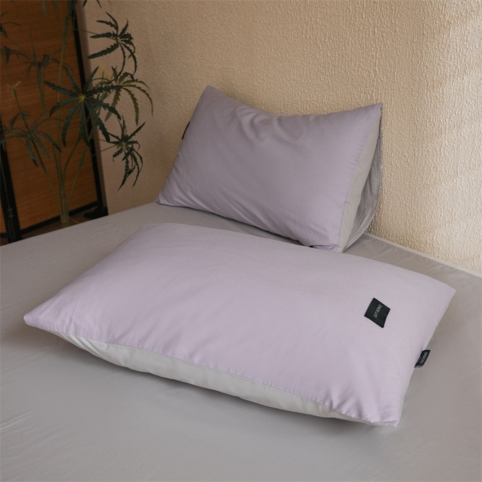 91家纺网 家纺一手货源 找家纺 启程2025新款全棉纯色双拼无印风四件套 水晶紫+绅士灰