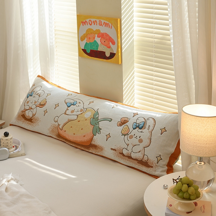 91家纺网 家纺一手货源 找家纺 雯雨2025新款A类卡通双人纱布枕套 草莓兔