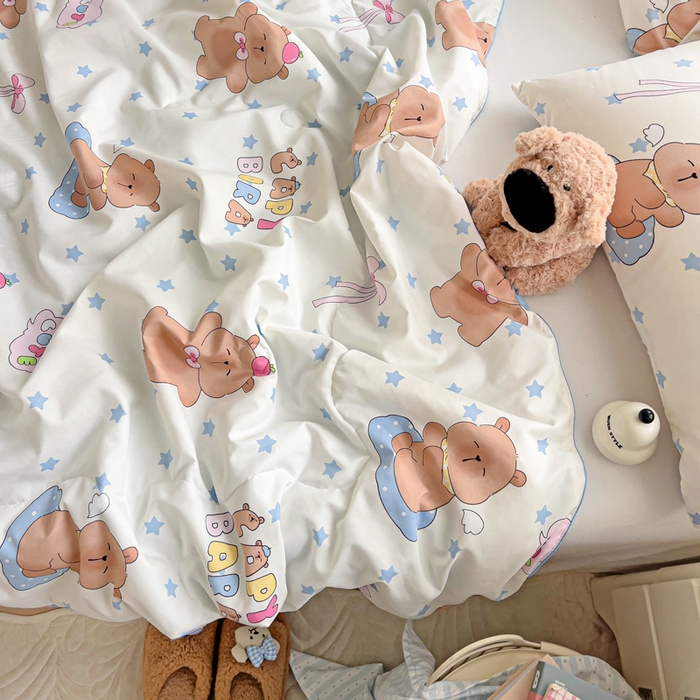 91家纺网 家纺一手货源 找家纺 2025春夏新款嵌绳款云柔水洗棉单夏被夏凉被空调被 嵌绳夏被-星星卡皮