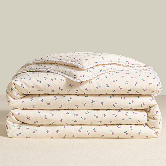 91家纺网 家纺一手货源 找家纺 2025新款双层皱皱纱水洗棉夏被夏凉被空调被可机洗空调被子被芯棉被 小花野 紫