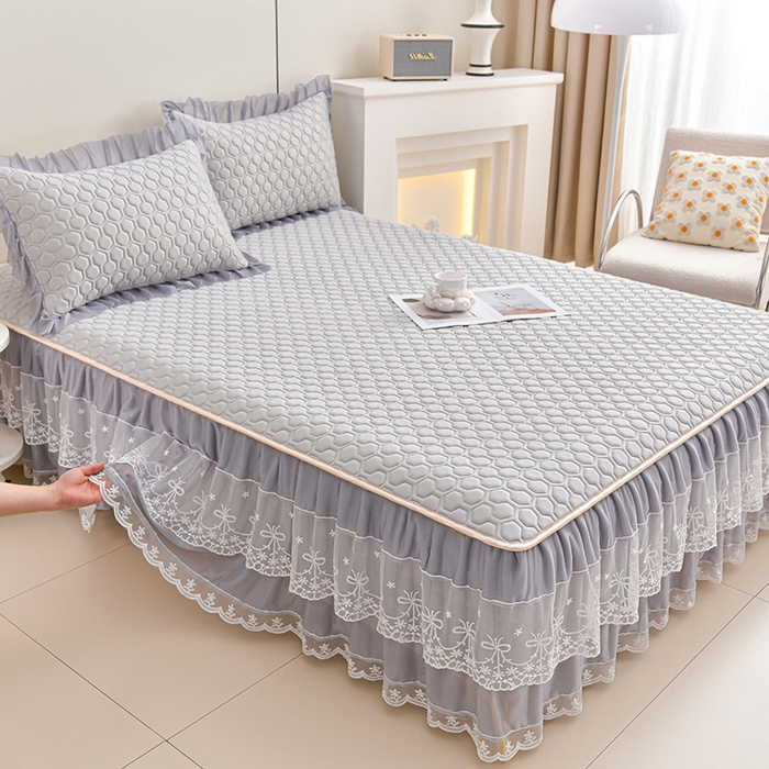 91家纺网 家纺一手货源 找家纺 民新家纺 2025新款凉感丝床裙乳胶凉席系列 唯美-经典灰