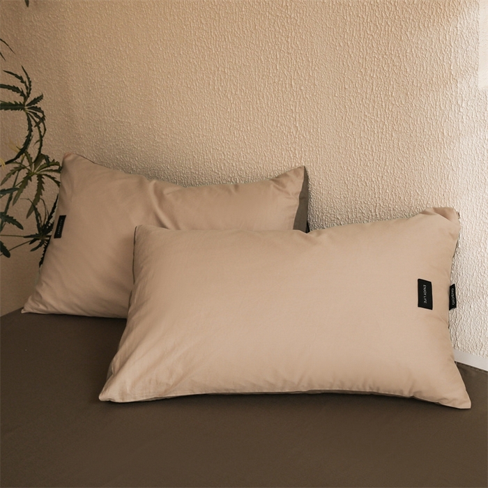 91家纺网 家纺一手货源 找家纺 启程2025新款全棉纯色双拼无印风四件套 杏仁+岩石灰