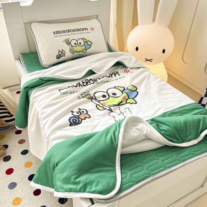 91家纺网 家纺一手货源 找家纺 花满路 2025新款儿童针织棉夏被 大眼蛙