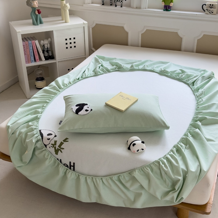 91家纺网 家纺一手货源 找家纺 席世家 2025春夏新款全棉纯棉老粗布印花床笠凉席席子 熊猫与竹